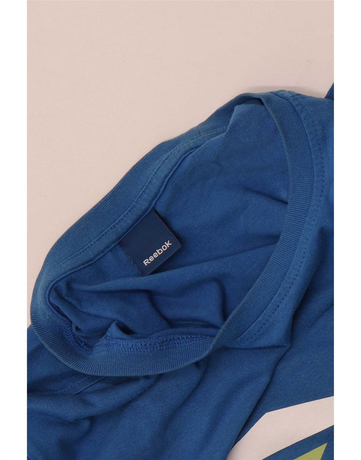 Reebok Herren Grafik-T-Shirt-Oberteil aus mittelblauer Baumwolle