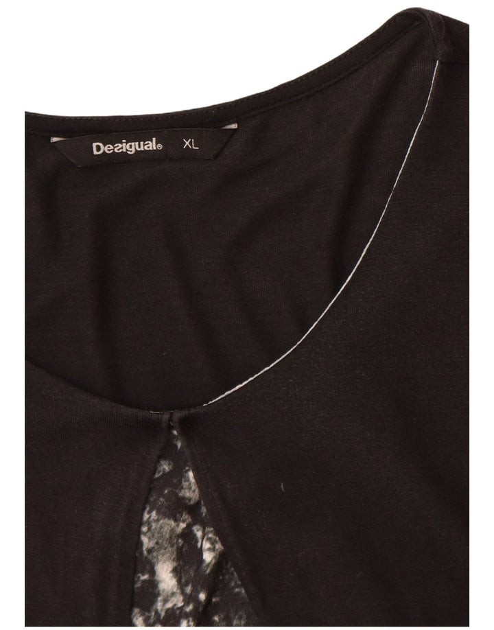 Desigual Damen Grafik-Tunika-Top UK 18 XL Schwarz