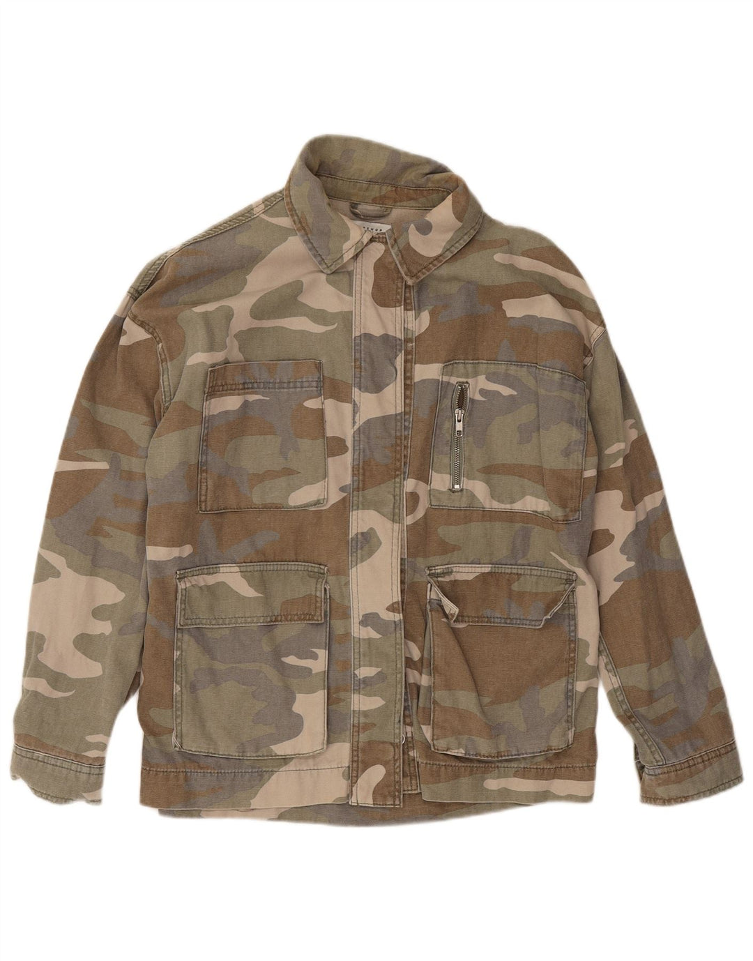 Übergroße Utility-Jacke für Damen von Topshop, UK 10, Größe S, Khaki, Camouflage, Baumwolle