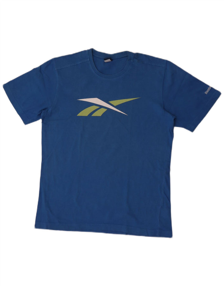 Reebok Herren Grafik-T-Shirt-Oberteil aus mittelblauer Baumwolle