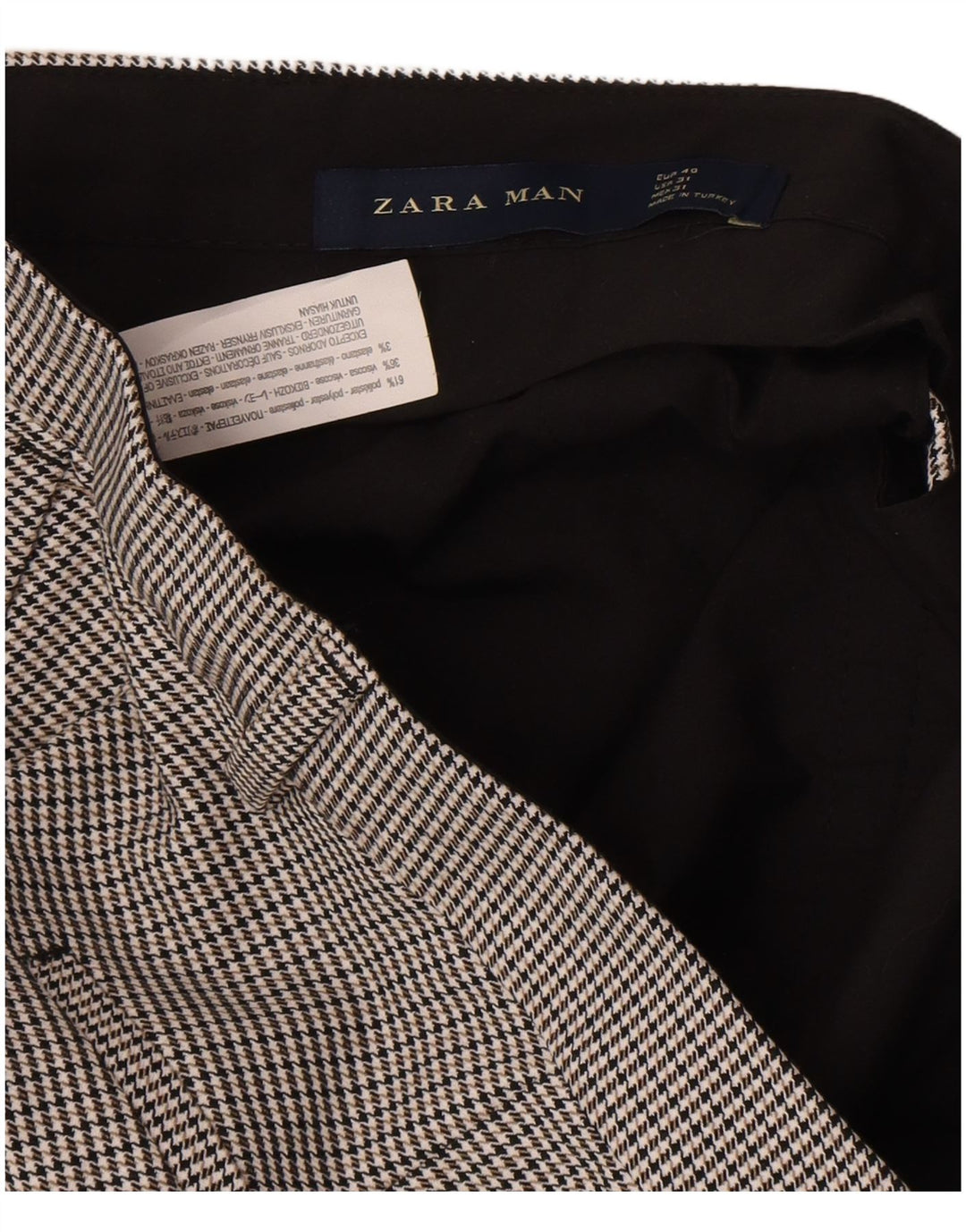 Zara Slim Chino-Hose für Herren, EU 40, M, B31, L25, grauer Hahnentrittmuster