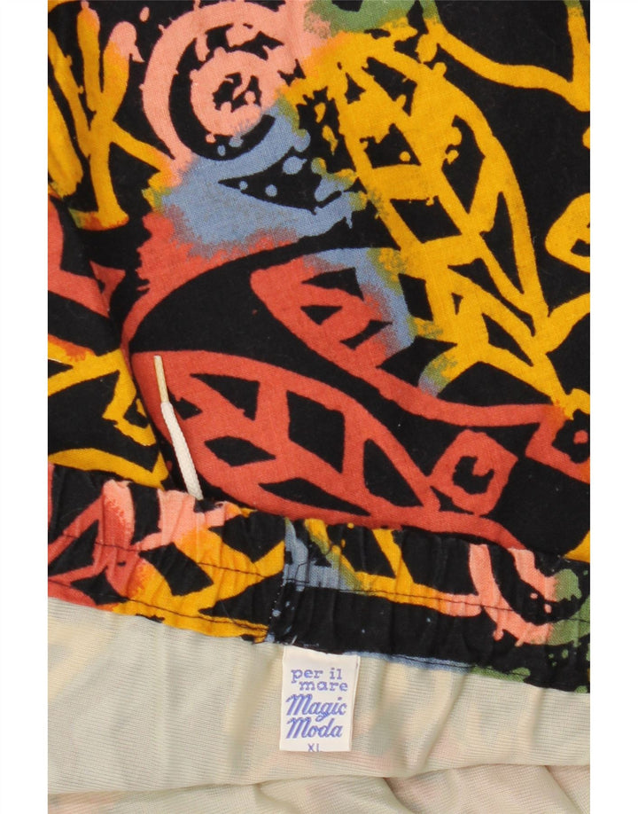 VINTAGE Herren Badeshorts XL Schwarz geblümte Baumwolle