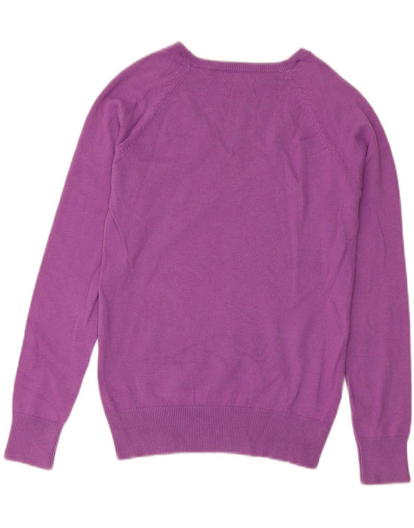 Zara Damen-Pullover mit V-Ausschnitt, UK 12, mittelviolette Baumwolle