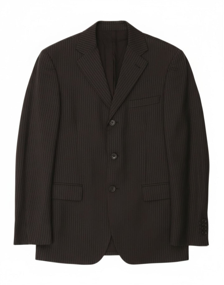 Paoloni Herren-Blazer mit 3 Knöpfen, IT 48, mittelschwarz, Nadelstreifen