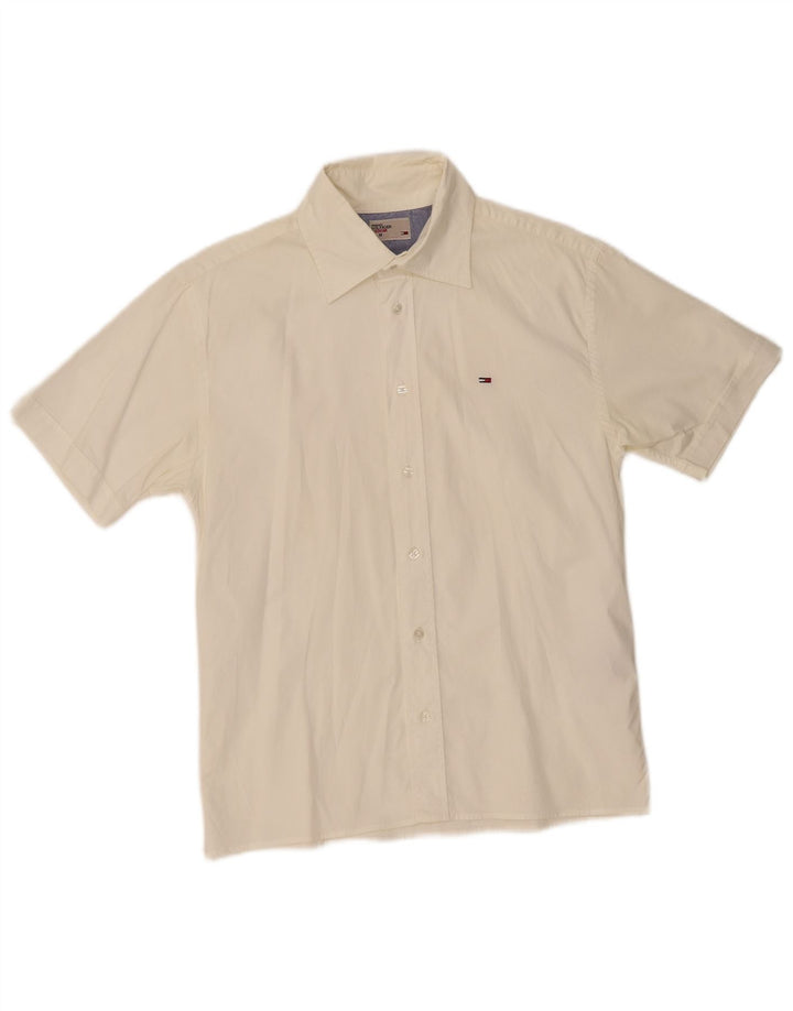 TOMMY HILFIGER Mens Short Sleeve Shirt Medium Off White Cotton