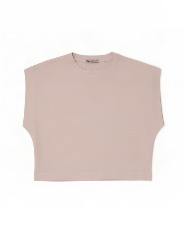 Zara Damen Crop T-Shirt Top UK 10 Small Weiße Baumwolle