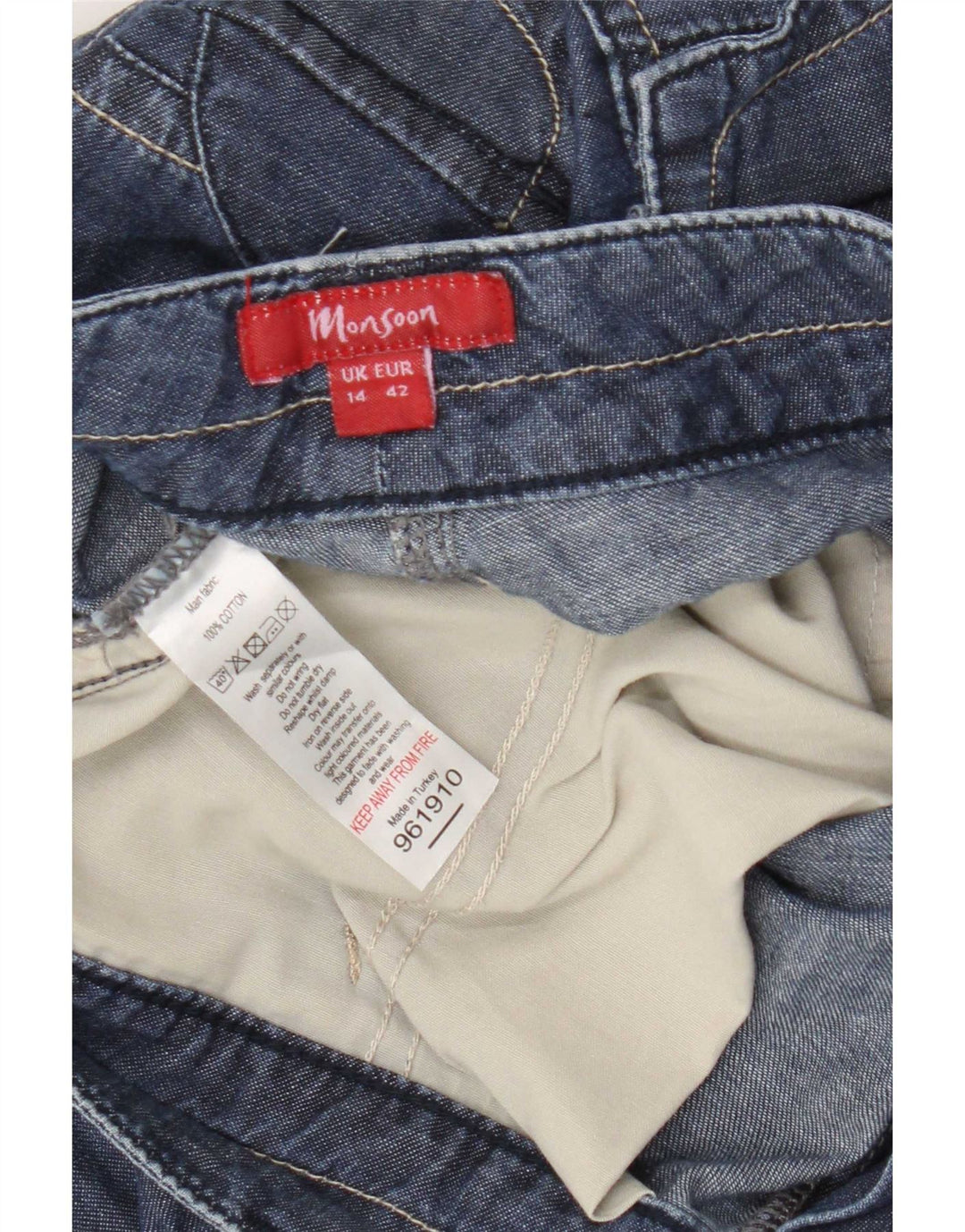 Monsoon Damen-Denim-Cargoshorts UK 14 Medium W34 L20 Blaue Baumwolle