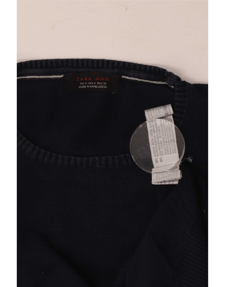 Zara Herren-Pullover mit Rundhalsausschnitt, mittlere marineblaue Baumwolle