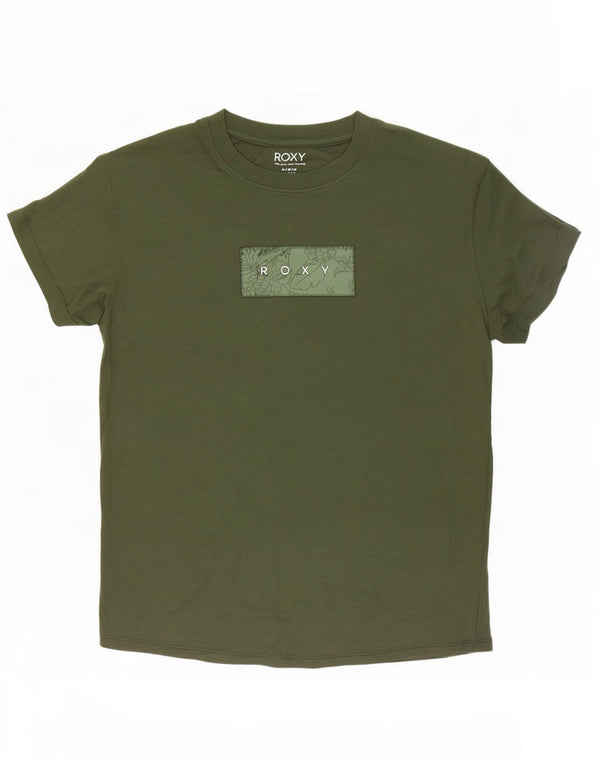 Roxy Womens Graphic T-Shirt Top UK 14 Medium Khaki Baumwolle