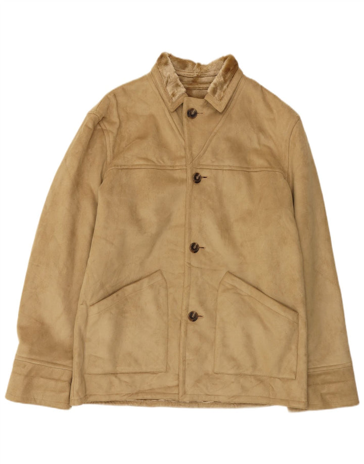 Zara Herren Sherpa Jacke UK 42 XL Beige Polyester