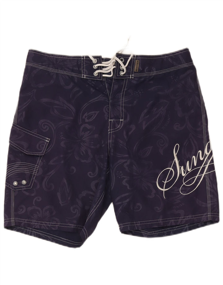 Sundek Herren-Badeshorts mit Grafik, mittelgroß, Marineblau, Blumenmuster, Polyester