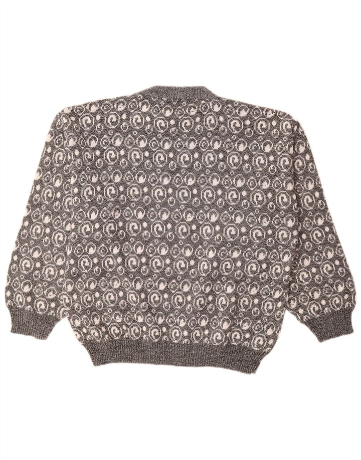 Vintage Herren Pullover mit Rundhalsausschnitt, groß, grau, Paisleymuster