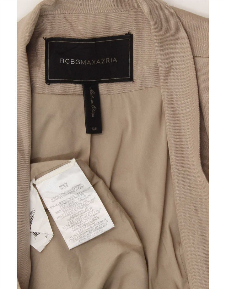 BCBGMAXAZRIA Damen Asymetric Open Blazer Jacke UK 6 XS Beige Rayon