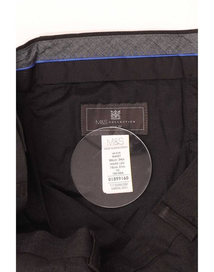 Marks & Spencer Herren Slim Fit Anzughose W34 L31 Schwarz Polyester