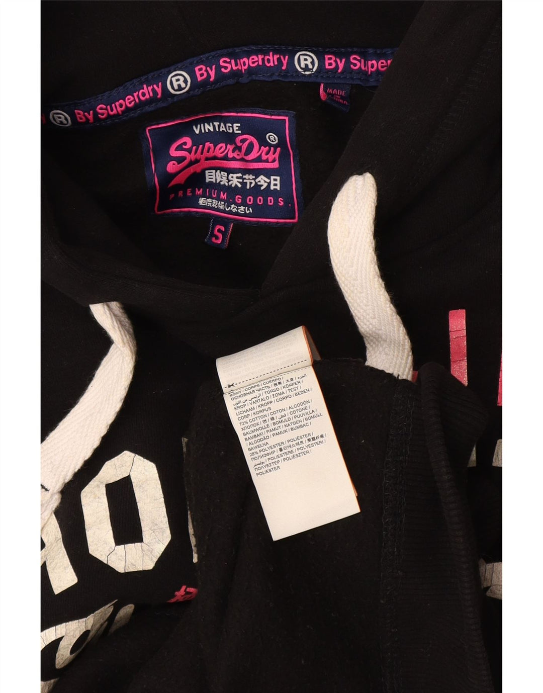 Superdry Herren Hornets Graphic Hoodie Pullover UK 10 Small Schwarz Baumwolle