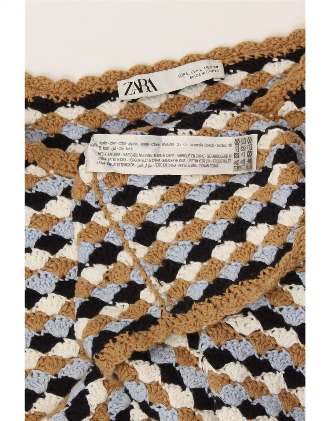 ZARA Damen Crop-Pullover mit U-Boot-Ausschnitt, Gr. 44, Größe L, mehrfarbig