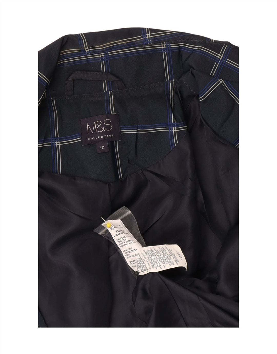 Marks & Spencer Damen Trenchcoat UK 12 Medium Navy Blue Check Polyester
