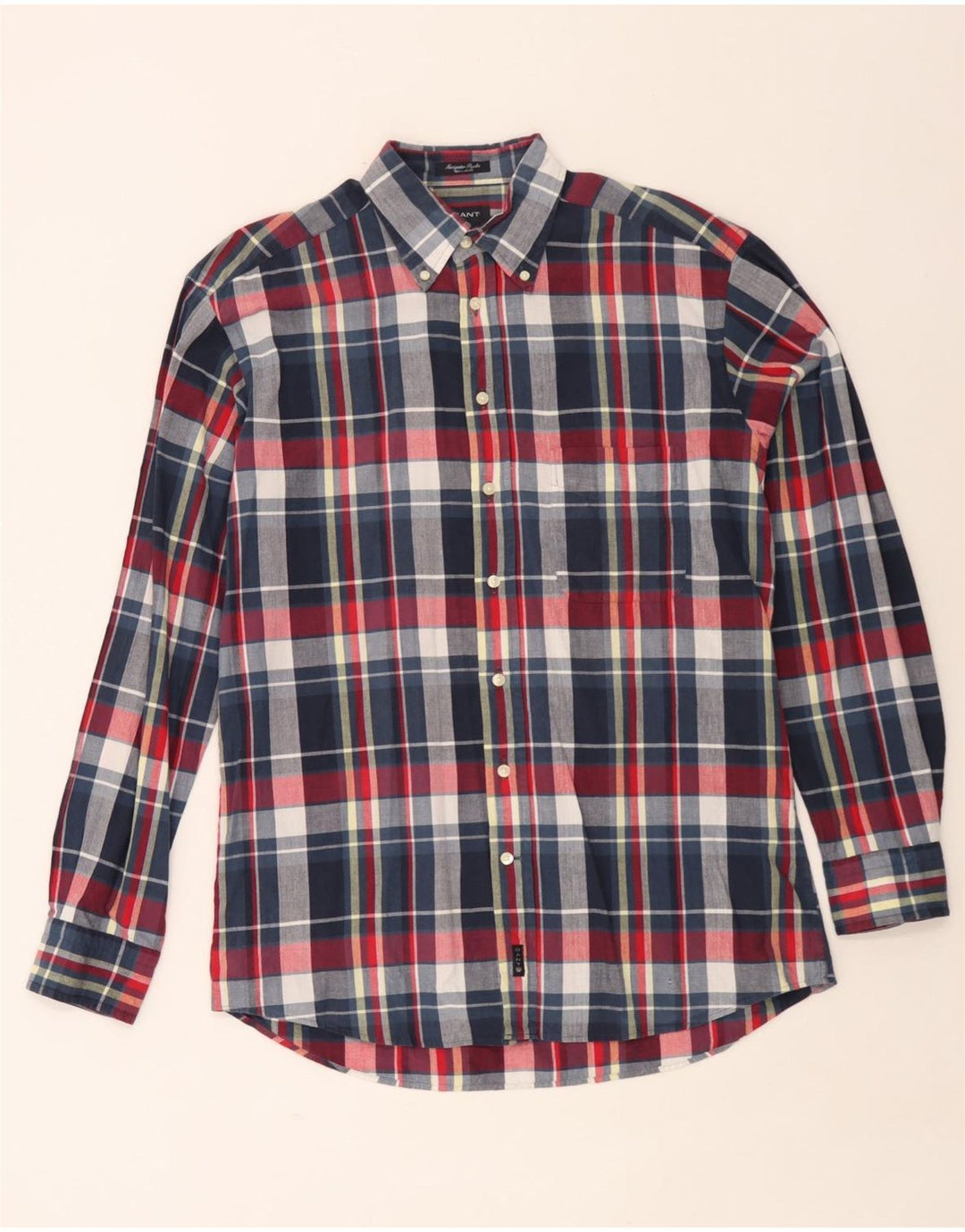 Gant Herren-Hemd mit normaler Passform, groß, marineblau kariert