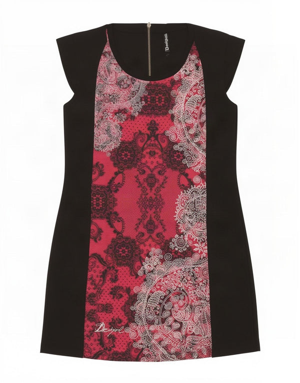 Desigual Damen Etuikleid UK 18 XL Schwarz Paisley Polyester