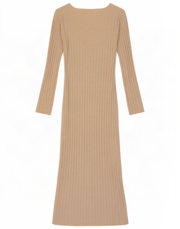 Zara Damen Langarm-Maxikleid UK 8 Small Beige Viskose