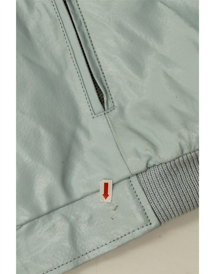 Vintage Damen Crop Kunstleder Bomberjacke IT 44 Mittelblau