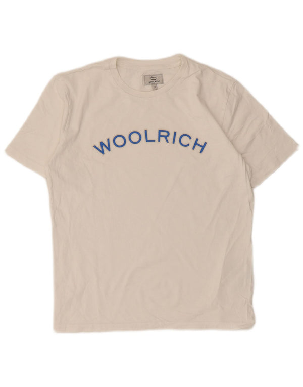 Woolrich Jungen-T-Shirt mit Grafik, 11–12 Jahre, weiße Baumwolle
