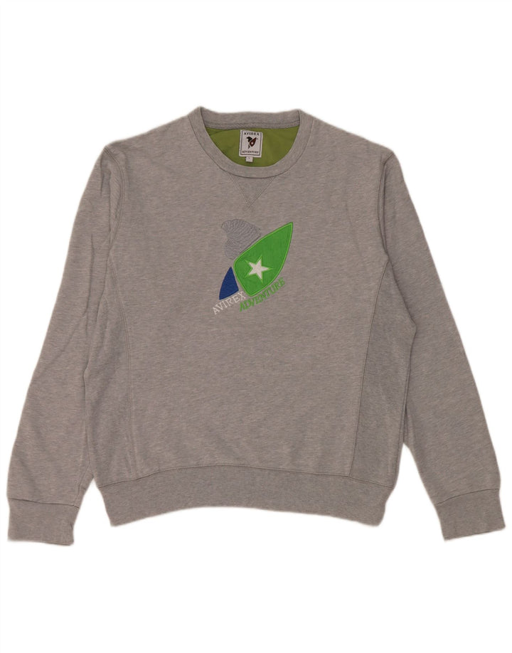 Avirex Herren-Sweatshirt mit Grafik, reguläre Passform, große graue Baumwolle