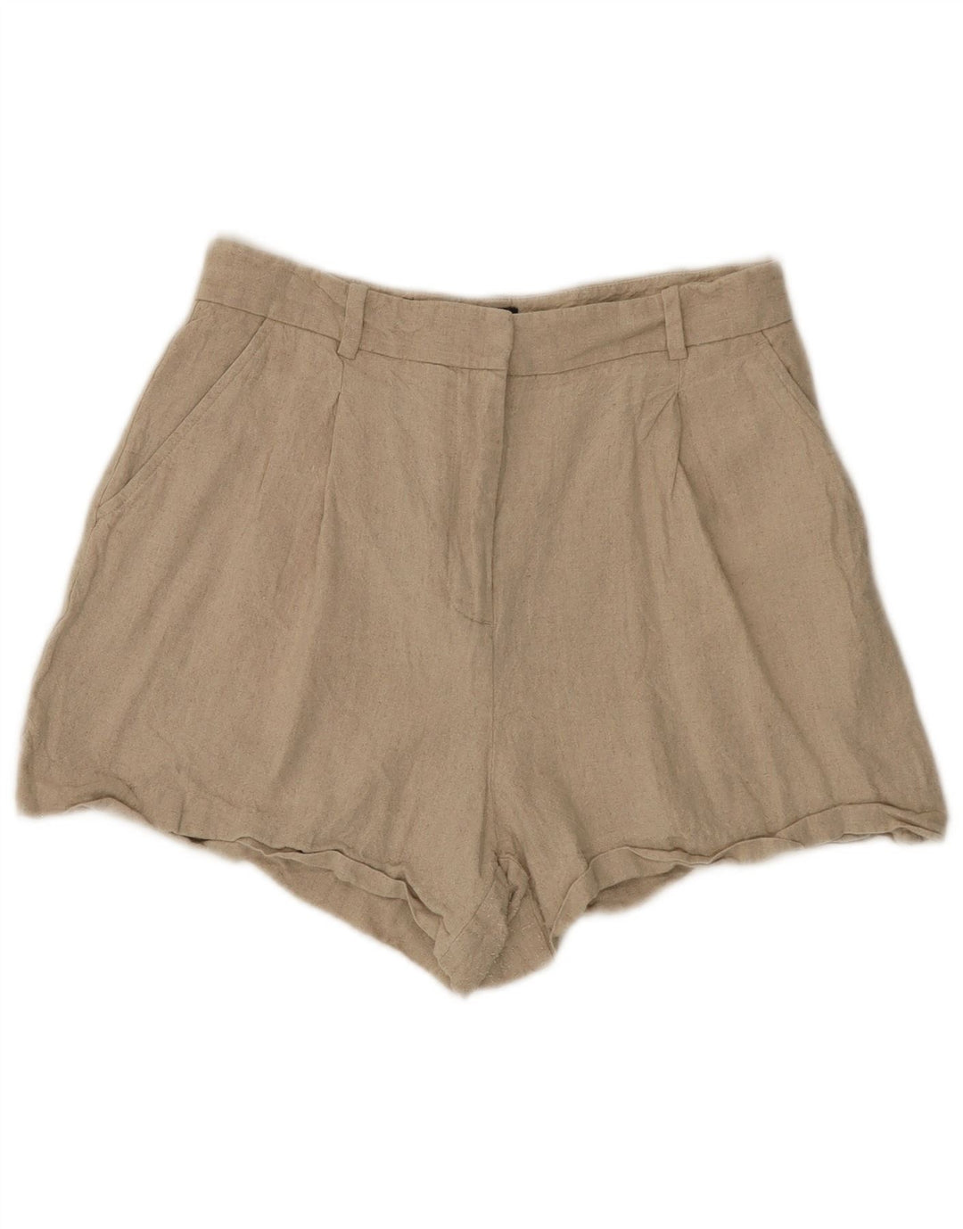 Zara Damen-Hotpants mit hoher Taille, mittelgroß, W28, beige Leinen