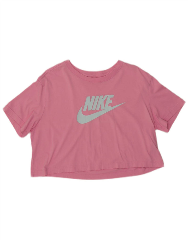 NIKE Damen Crop Graphic T-Shirt Top UK 14 Mittelrosa Baumwolle