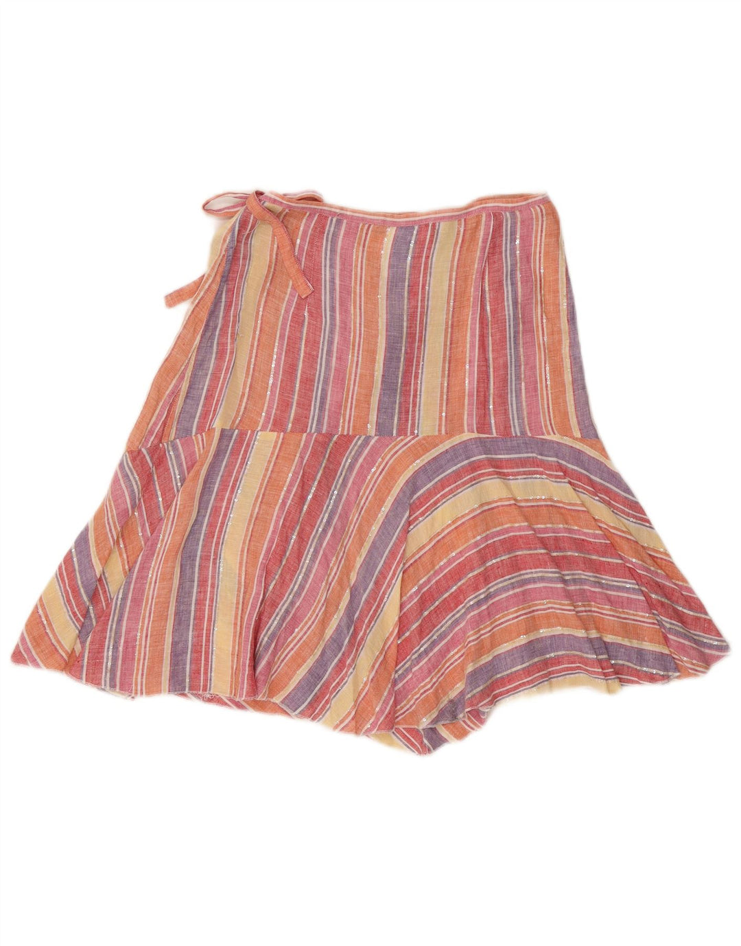 Max Mara Damen Wickelrock UK 10 Small W27 Mehrfarbig gestreiftes Leinen