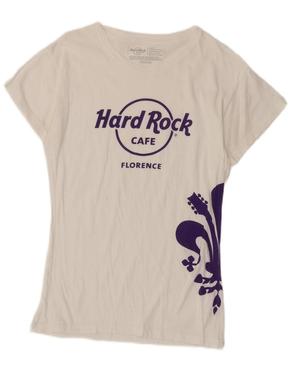 Hard Rock Cafe Damen Florence Graphic T-Shirt Top UK 14 Large Weiße Baumwolle