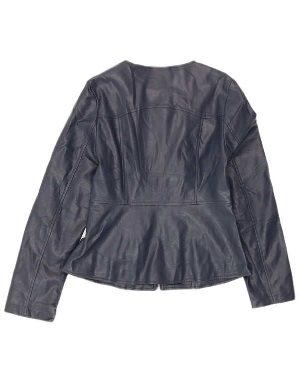 Zara Damen Kunstlederjacke UK 12 Medium Marineblau Polyester