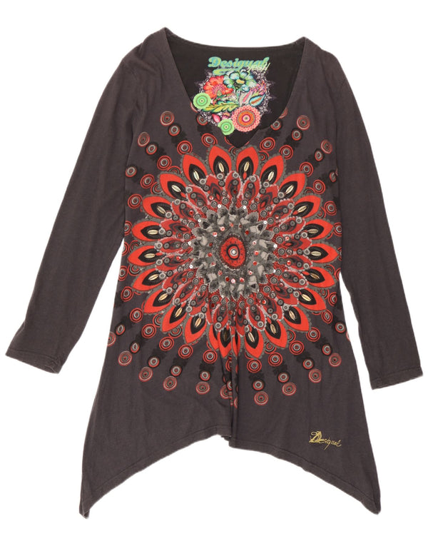 Desigual Womens Asymmetric Tunic Top UK 20 2XL Grey Floral
