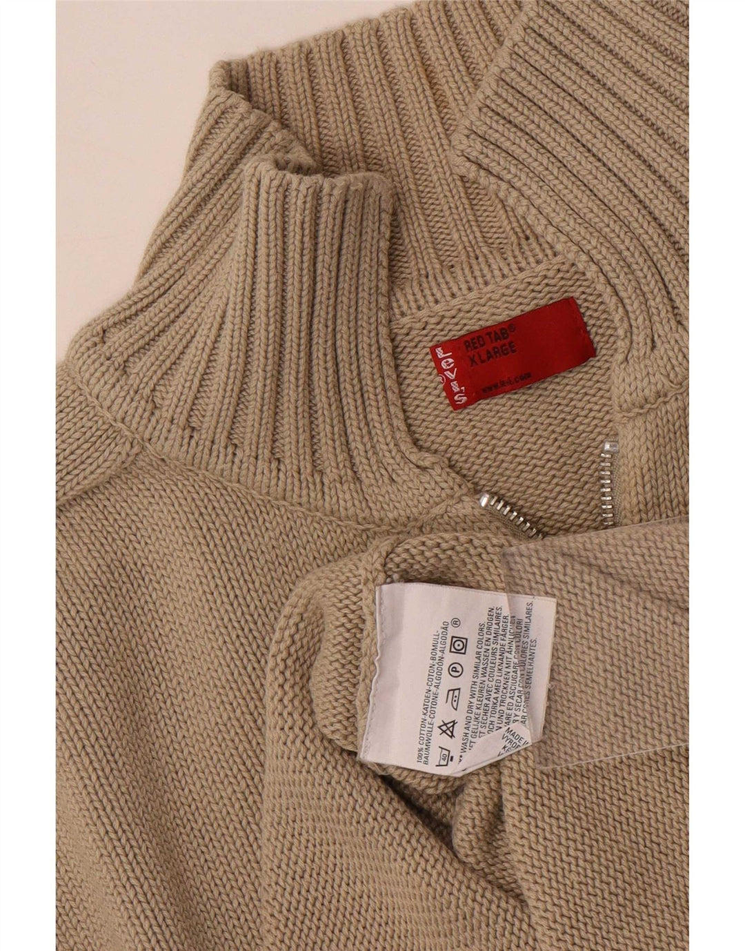 Levi's Herren-Cardigan mit durchgehendem Reißverschluss, XL, beige Baumwolle