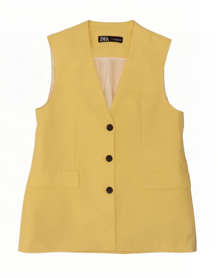 Zara Damen 3-Knopf-Blazer ohne Ärmel, UK 14, Größe L, gelb, Polyester