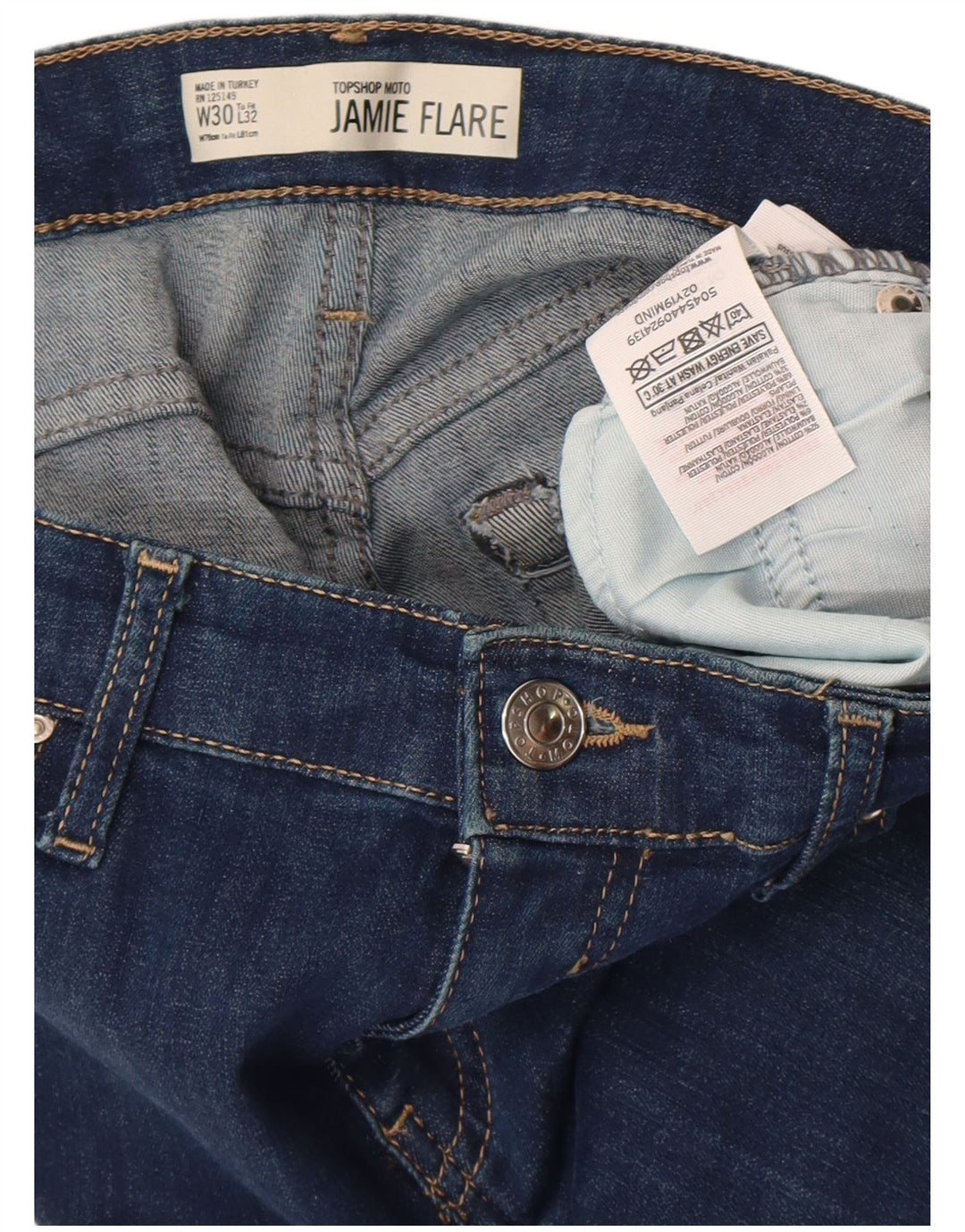 TOPSHOP Damen Jamie Flared Jeans W30 L32 Blaue Baumwolle