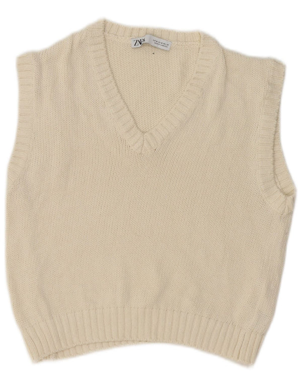Zara Damen Crop Vest Tank Top UK 12 Mittelweiße Baumwolle