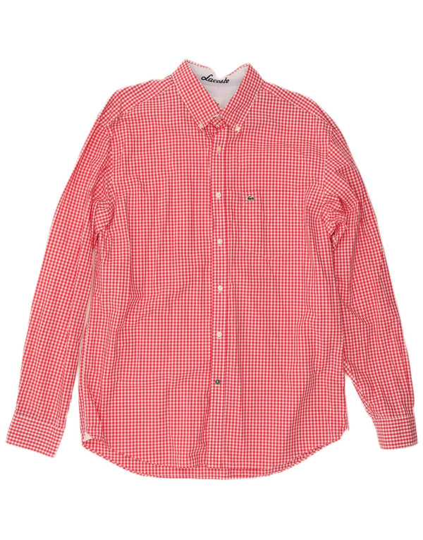 Lacoste Herren-Hemd mit normaler Passform, Größe 43, große rote Gingham-Baumwolle