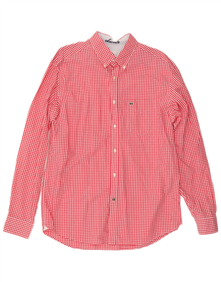 Lacoste Herren-Hemd mit normaler Passform, Größe 43, große rote Gingham-Baumwolle