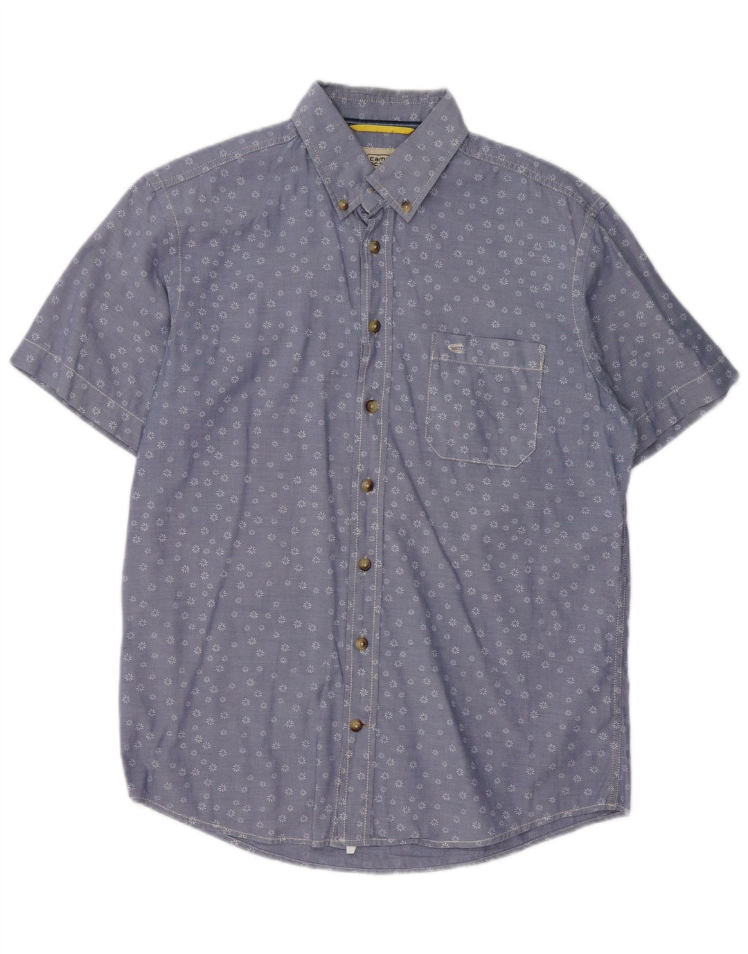 Camel Active Herren-Kurzarmhemd aus mittelblauer Baumwolle mit Blumenmuster
