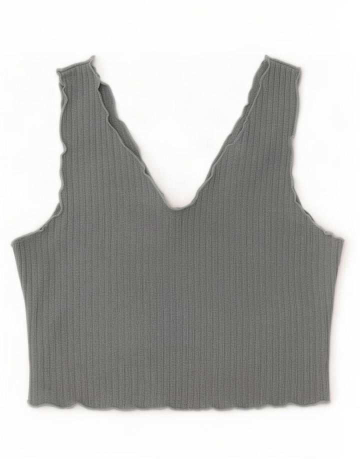 Shein Damen Ärmelloses Crop Top UK 14 Large Grau Polyester