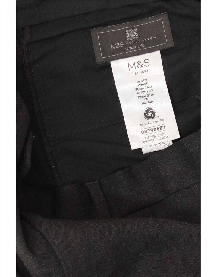 Marks & Spencer Herren-Anzughose in normaler Passform, W34, L31, graue Wolle