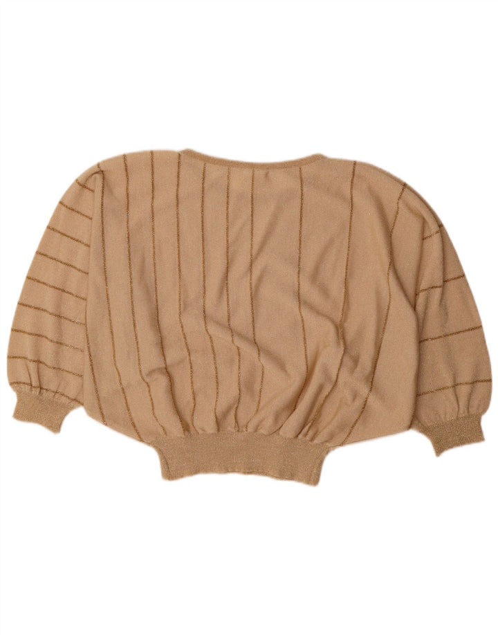 Vintage Damen Fledermausbluse Top UK 16 Groß Beige gestreift