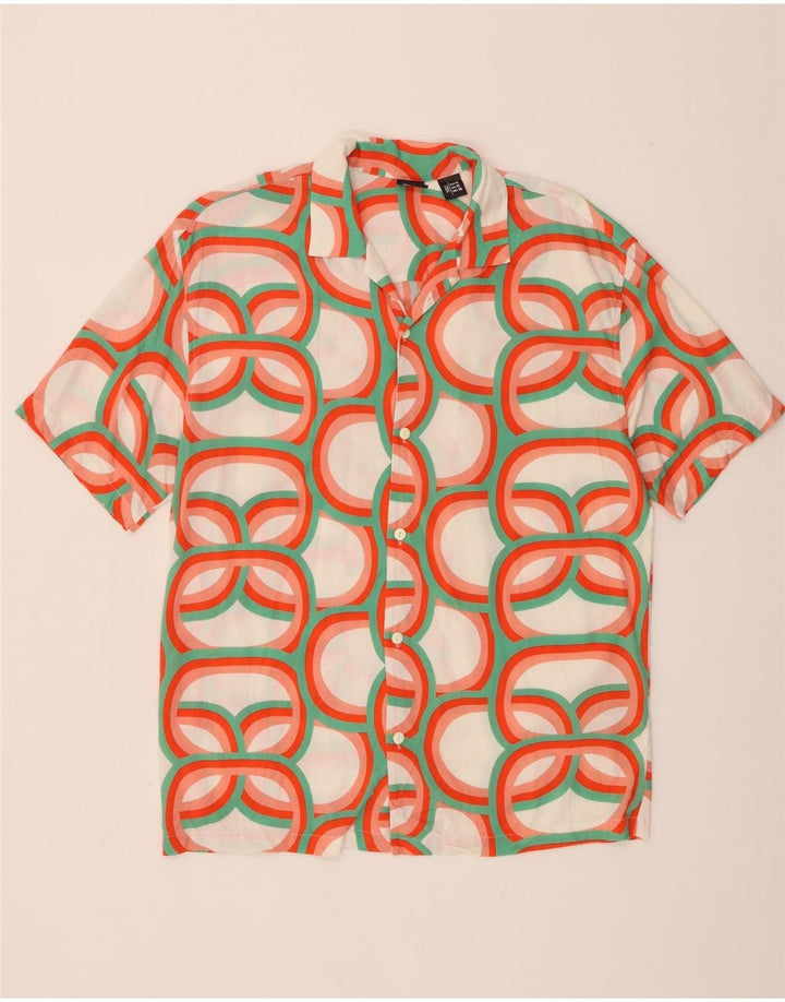 Pull & Bear Herren-Kurzarmhemd, mittelgroße, mehrfarbige, geometrische Viskose