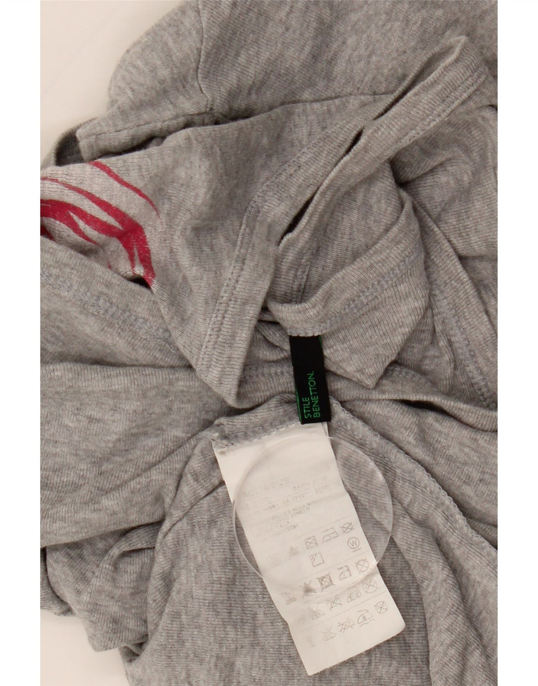 BENETTON Womens Graphic Top Langarm UK 16 Large Grau gefleckte Baumwolle
