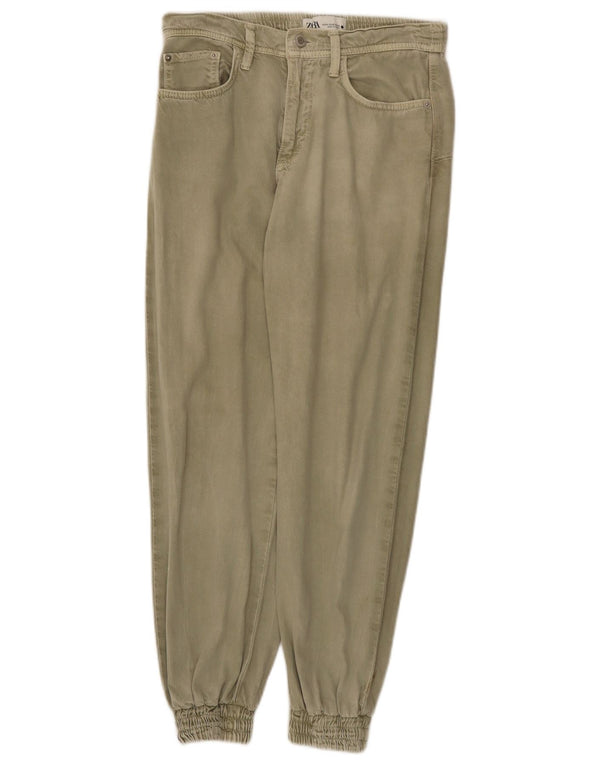 Zara Damen Joggers Freizeithose XS W24 L26 Khaki Baumwolle