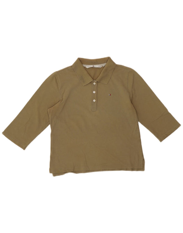 Tommy Hilfiger Damen Crop 3/4 Ärmel Poloshirt UK 14 Large Khaki Baumwolle