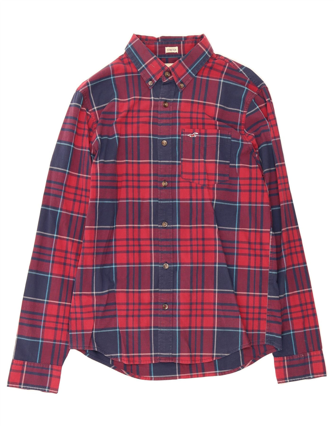 HOLLISTER Mens Stretch Shirt Medium Red Plaid Cotton Vintage Hollister and Second-Hand Hollister from Messina Hembry 