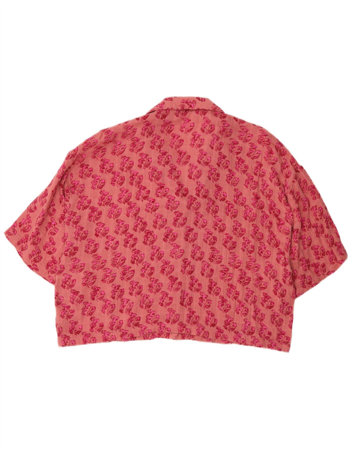 Zara Damen-Oversize-Kurzarm-Hemdbluse, Größe 44, Mittelrosa mit Blumenmuster