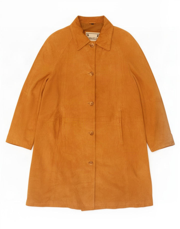 Vintage Damen Übergroßer Wildledermantel IT 42 Mittelbeiges Leder